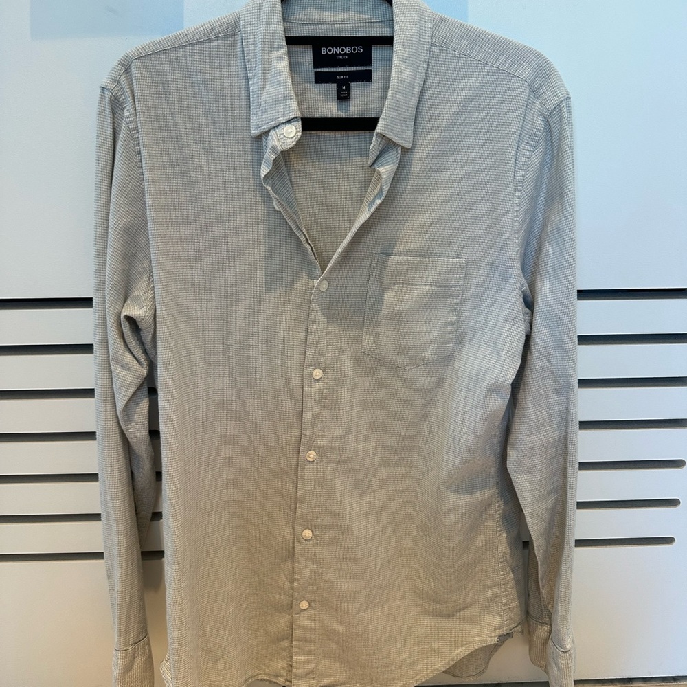 Bonobos Men's Gray Checkered Casual Button-Down Shirt